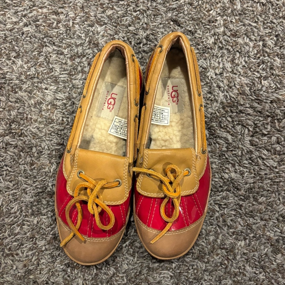 UGG Women's Red and Tan Boat Shoes